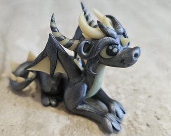 silver dragon figurine, handmade dragon sculpture, glow in the dark dragon statue, miniature dragon, 3D dragon art, collectible dragons