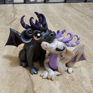 Adorno para tarta de bodas: pareja de dragones, figura de dragón hecha a mano, escultura de dragón de arcilla polimérica, idea de regalo de aniversario, regalo romántico