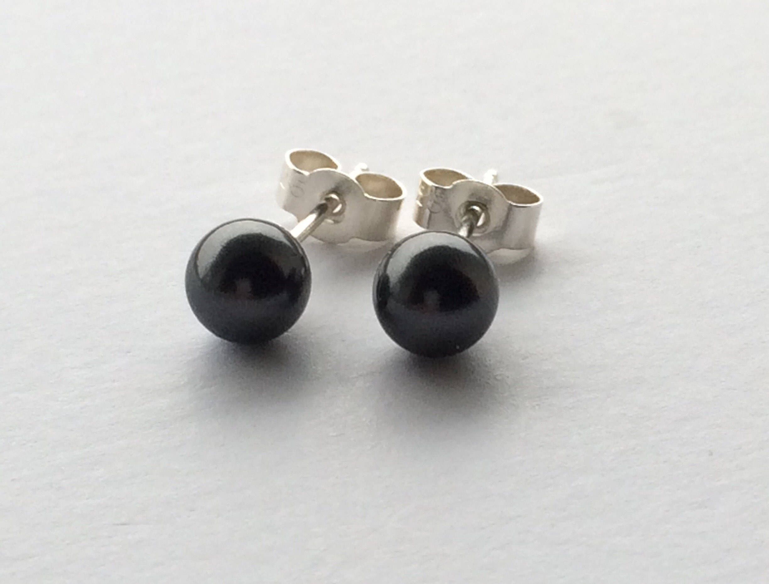 Black Pearl Stud Earrings. Made with Swarovski Elements and Etsy