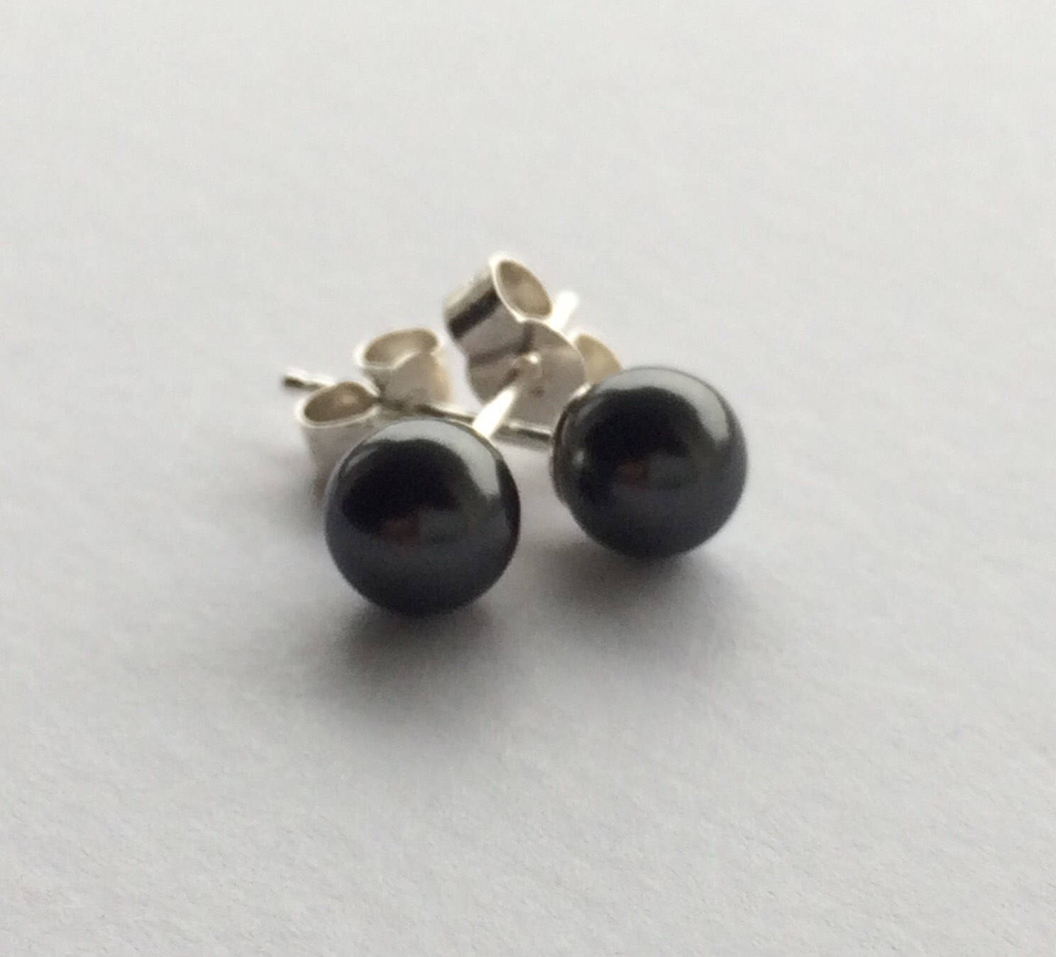 Black Pearl Stud Earrings. Made With Sterling Silver. Etsy UK