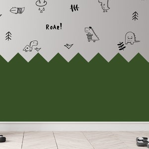 Plantilla de pared con borde triangular: decoración de pintura de montaña