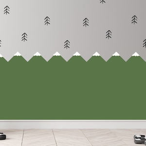 Mountain wall decal, wall stencil kit / Mountain wall art / forest decor / stencils for painting / boys bedroom decor / girls bedroom decor