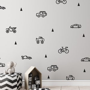 Black vehicle wall stickers/ boys decals / nursery decor / cars stickers / boys nursery / removable wallpaper/ transport stickers