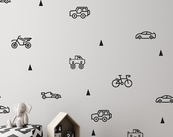 Black vehicle wall stickers/ boys decals / nursery decor / cars stickers / boys nursery / removable wallpaper/ transport stickers