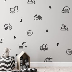 Construction car wall stickers / digger wall stickers / transport wall stickers / boys nursery decor / removable wallpaper / transport decal