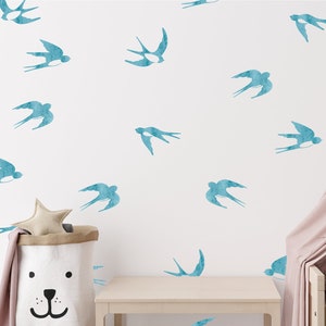 Bird wall stickers, great alt. to bird wallpaper, printed sea bird stickers, swallow wall decor, watercolour wall stickers for girls