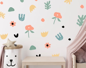 Pastel wall decals girls stickers stylish bedroom decor office abstract wall stickers pastel pinks and mint green flowers, floral wall decor