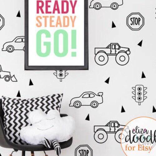 Planes & Cars Self Adhesive Wallpaper Nursery Peel and Stick Etsy