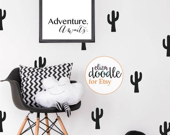 Cactus wall decals for boys girls / cactus stickers / adventure wall stickers / boys wallpaper / Vinyl Stickers / fake wallpaper