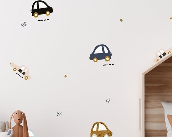 Vehicle decals, car wall stickers, car nursery decor, peel and stick, wall stickers for boys, car nursery, alt. to car wallpaper, neutral