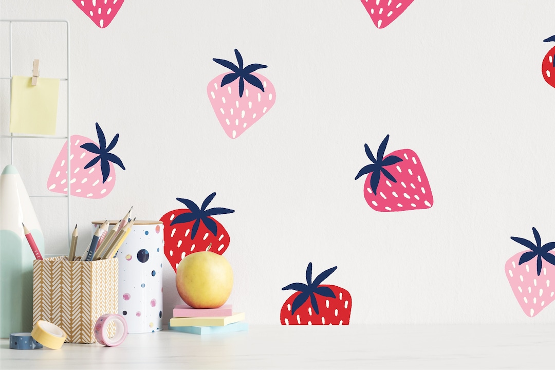 Fruit Wall Stickers, Fruit Wall Decals, Strawberry Stickers, Pink Wall Stickers, Wall Stickers