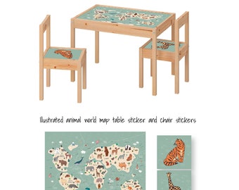 Furniture stickers for IKEA Latt table decals for cute decor stickers for furniture, animal map stickers for kids, ikea hack, animal decals