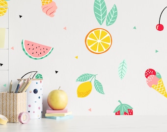 Tutti Frutti wall stickers, alt. to tropical wallpaper, tropical wall stickers, tropical wall art, bright wall decals. Pack of 58 elements