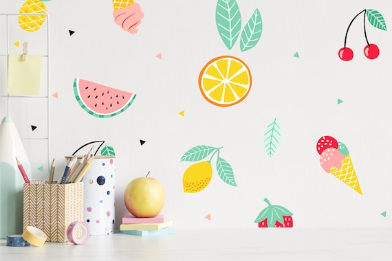 Tutti Frutti wall stickers, alt. to tropical wallpaper, tropical wall stickers, tropical wall art, bright wall decals. Pack of 58 elements