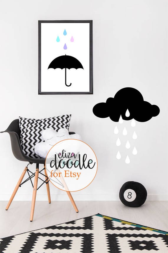 Raindrop cloud wall stickers / wall decals boys, girls, nursery / monochrome nursery / removable stickers / nursery wallpaper