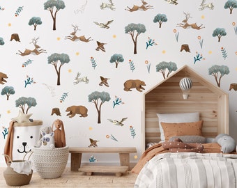 Woodland wall stickers, great alt. to woodland wallpaper, woodland stickers nursery or bedroom, forest wall stickers, woodland wall decals