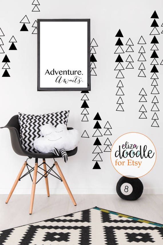 Triangle wall stickers / monochrome wall decals / girls bedroom / boys bedroom / vinyl stickers / fake wallpaper / black and white bedroom