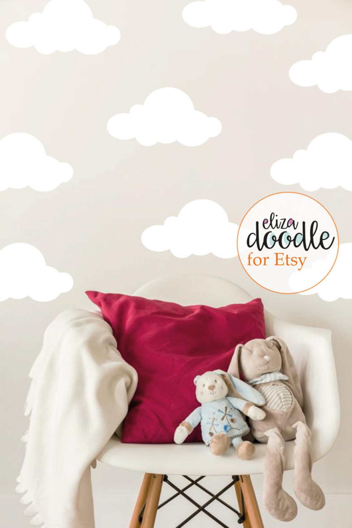 Large cloud wall stickers white / decal black / cloud home Etsy