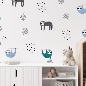 Sloth wall stickers, jungle animal wall stickers, boys nursery ideas, jungle nursery decor, boys bedroom ideas, jungle stickers for nursery