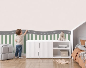 Adesivos de parede com borda de estrada, tiras de vinil autoadesivas de 1 m para quarto infantil e decoração de berçário.