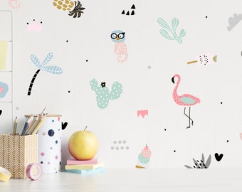 Flamingo Wall Decals: Tropical Kids Room Decor