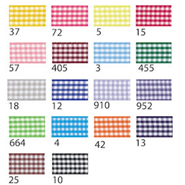 Gingham Ribbon (Small Check) Various Widths 18 Colours