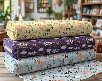 Gama de animales de granja en polialgodón estampado