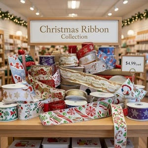 Wired Christmas ribbon, various designs