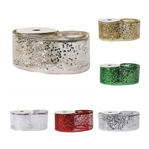 Glitter Mesh wired edge Ribbon 63mm Wreath making Christmas Ribbon