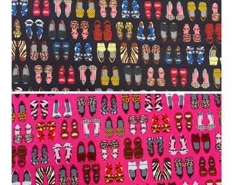100% cotton fabric, shoes design in navy and cerise