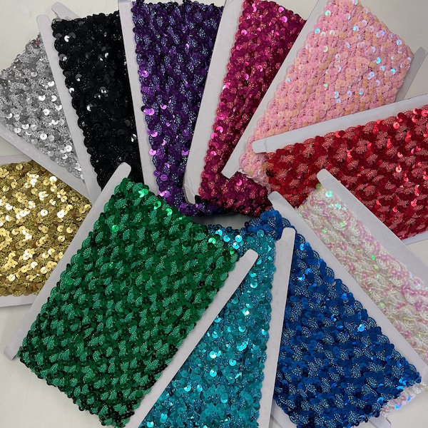 Sequin braided ribbon trim. 13mm wide. 11 colours. Sold by the meter