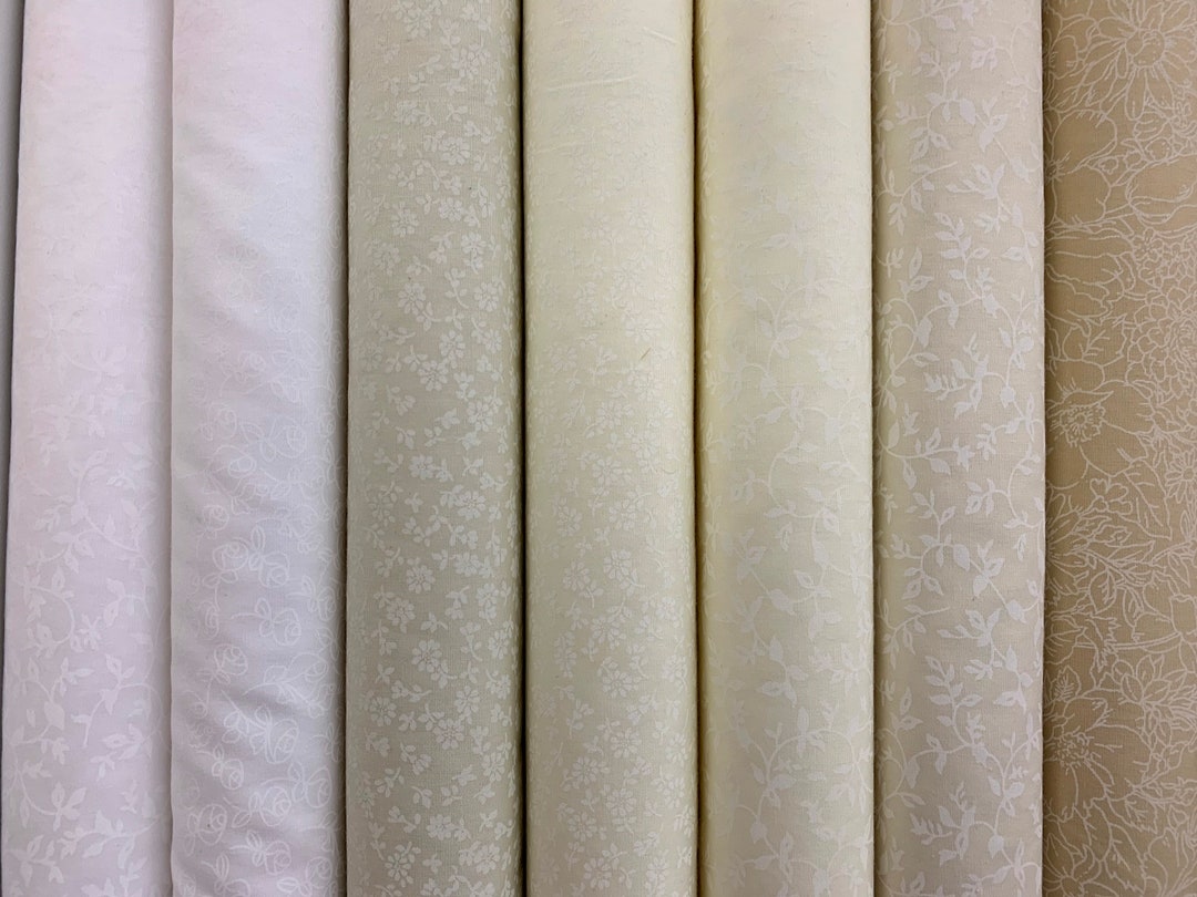100% Cotton Fabric Classic White Designs on White, Cream and Beige ...