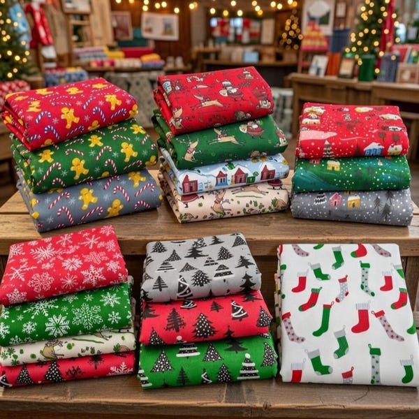 Various Christmas polycotton fabric