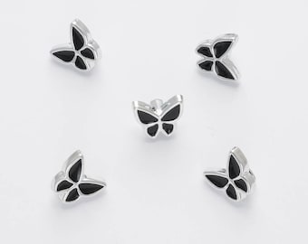 Boutons Papillon Noir/Argent 12mm