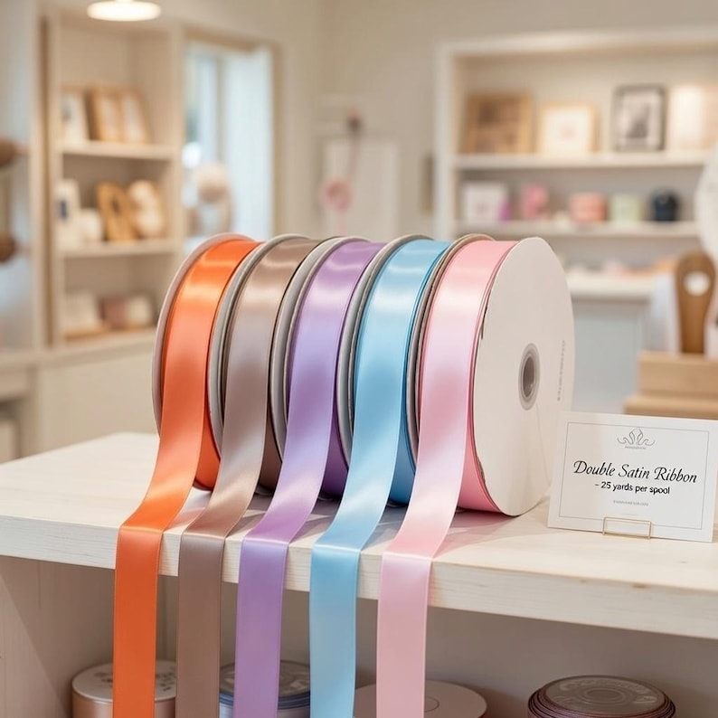 Double Satin Ribbon widths ranging from 3mm to 50mm sold by the meter image 3
