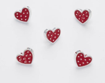 Boutons Coeur Rouge/Argent 12mm