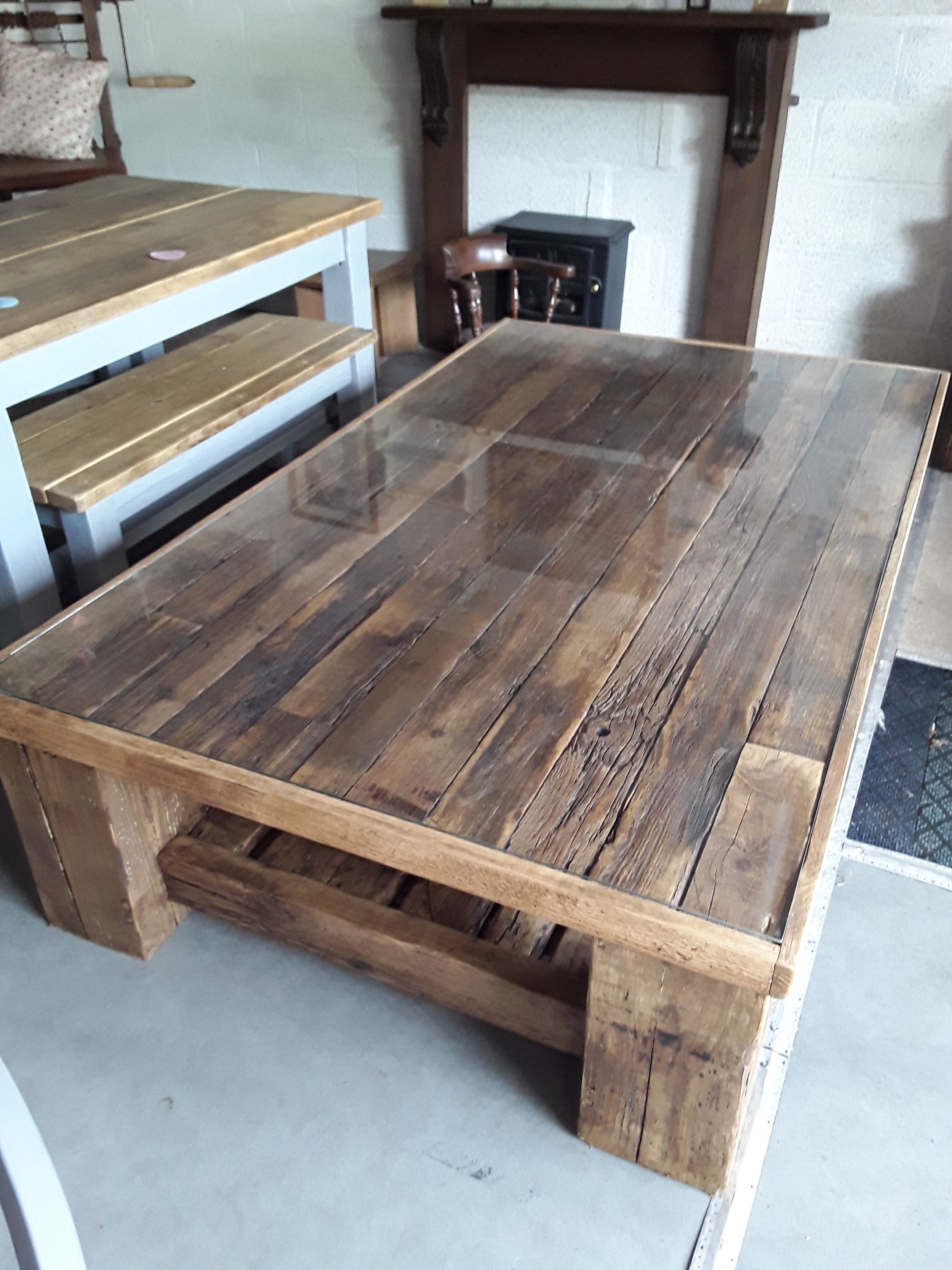 Glass topped coffee table Etsy