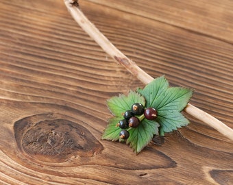 Blackberry/ Blackcurrant Brooch/ Buttonhole/ Boutonniere made from Japanese air-dry polymer clay.