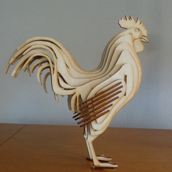 Large 10" Wood 3D Country Farmhouse Chicken Rooster Collectible Light Tan Well Made