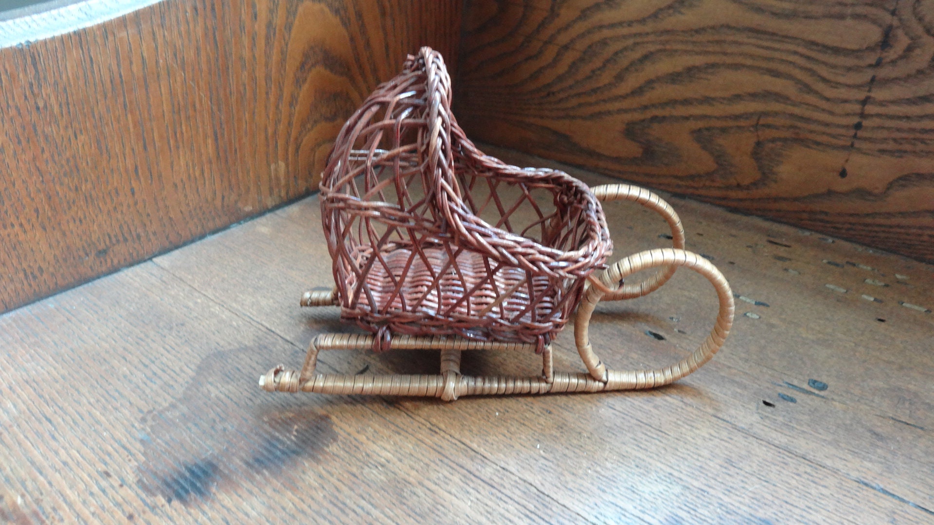 Sm 6 Vtg Miniature Toy Wood and Woven Brown Sled Sleigh Etsy