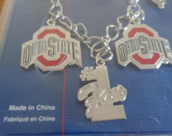 New in Package Ohio State University Football Silvertone and Red Charm Bracelet #1 Fan