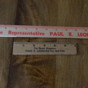 Two Dayton Ohio 6&quot;/12&quot; Wooden Rulers Paul Leonard For Mayor Rock and Roll Mayor/State Representative