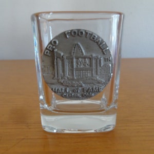 Small Collectible Glass and Pewter Canton Ohio Professional Football Hall of Fame Shot Glass