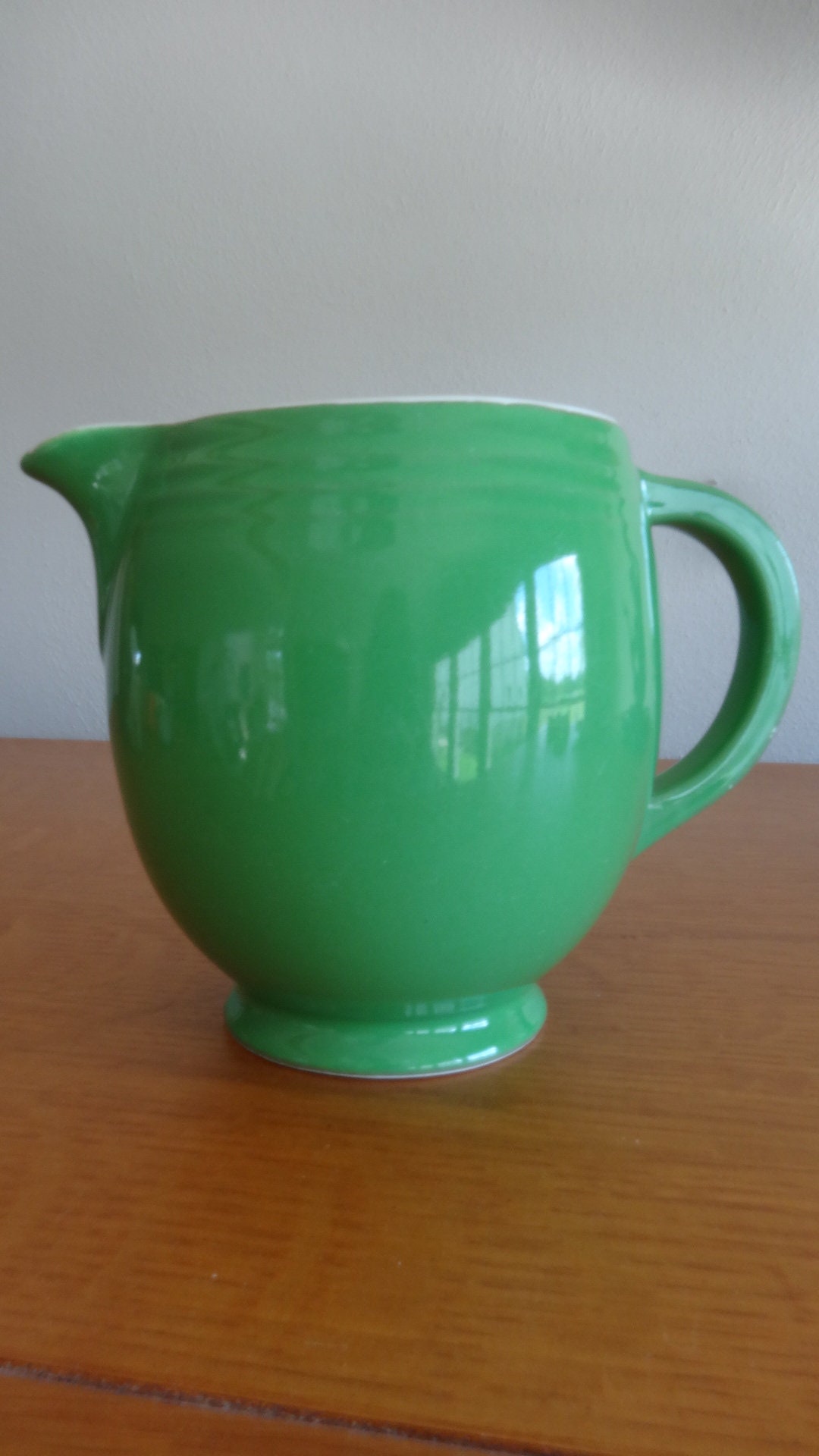 Hall Pottery Vintage Olive Green & White Creamer Pitcher Made in