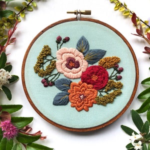 Embroidery Hoop Art Floral Embroidery Pattern Beginner | Etsy