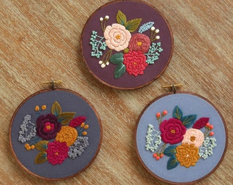 Beginner Hand Embroidery Kit Floral Design Modern Hoop Art