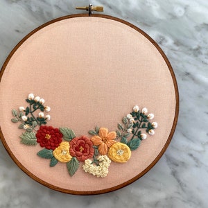 Embroidery Hoop Art Beginner Embroidery Kit Gift for Women Hand Embroidery Kit Modern Embroidery Modern Cross Stitch Hoffelt and Hooper Peach 7"