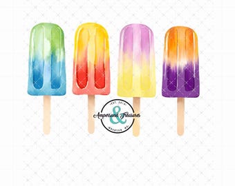 Watercolor Popsicle Clipart Bundle, Summer PNG (Digital Download)