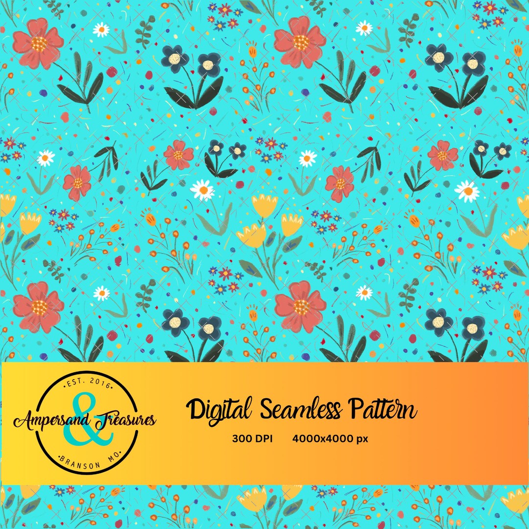 Boho Flowers Teal Turquoise Background Chalkboard Seamless Pattern ...
