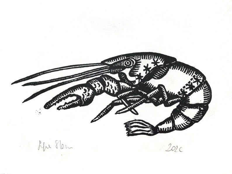 Original Mini Lino Print Crawfish